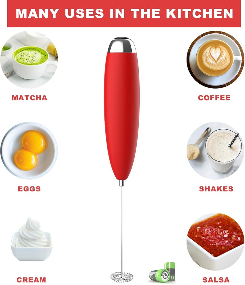 Anteday Electric Milk Frother Handheld For Coffee, Upgraded Motor Electric Whisk Durable Low Noise Mini Drink Mixer Portable Foam Maker For Cold Milk Bulletproof Coffee Latte Cappuccino Matcha in Kitchen, Red - Image 5